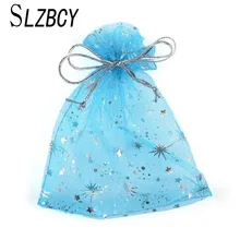 SLZBCY 50 шт./лот 12*9 см синяя звезда Drawable органзы сумки упаковки ювелирных изделий сумки Рождественский подарок мешок Свадебная вечеринка украшения