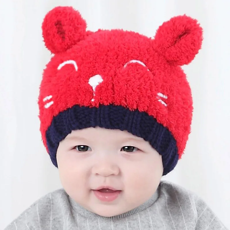 Doitbest/Детские вязаные шапки от 6 месяцев до 3 лет, корейские вязаные шапки с двумя ушками и медвежонком для маленьких мальчиков, зимние вязаные шапки с ушками для девочек