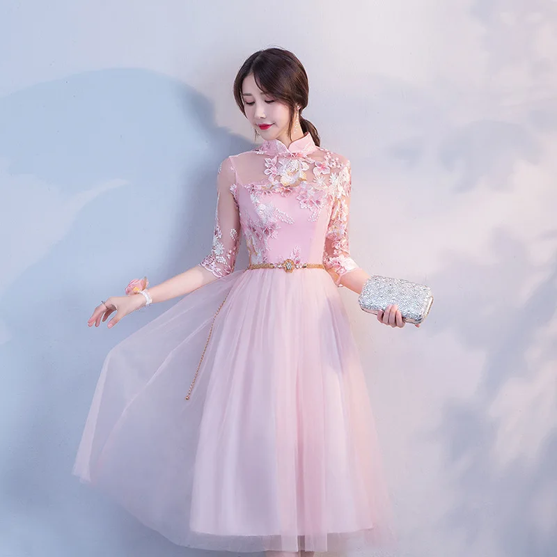 Розовые платья подружки невесты, длинные, новинка, Robe demoiseur D'honneur Fille, вышивка, цветочный узор, элегантное вечернее платье, vestido de festa