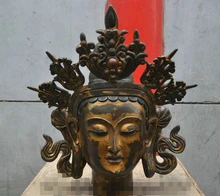 002620詳細約20「中国仏教ブロンズグリーンタラ仏ヘッド彫刻像(China)