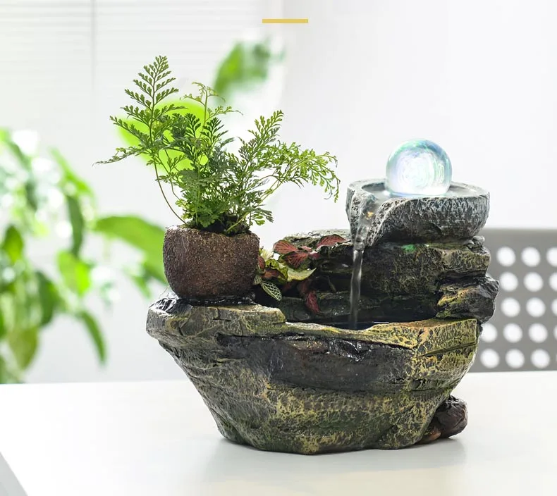 110 V-240 V смоляный фонтан для воды бонсай, светодиодный хрустальный шар, офисный Настольный цветочный горшок фэн-шуй, домашний декор