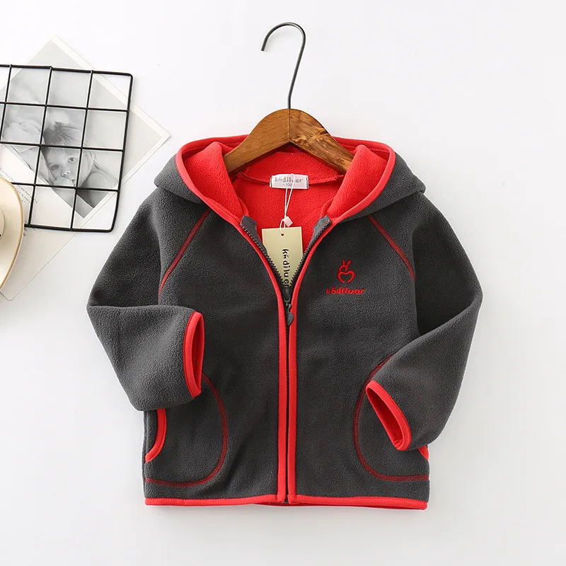 2-9T Kids Fleece Jackets Coats Embroidery Baby Boy Girls Hooded Jacket Winter Autumn Spring Child Girl Outfit Teenagers Outwears - Цвет: T189 dark grey