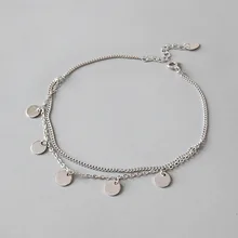 Двухслойные ножные браслеты ручной работы из стерлингового серебра 925 пробы, маленькие двухслойные ножные браслеты 925 пробы для женщин, украшения для ног, подвески