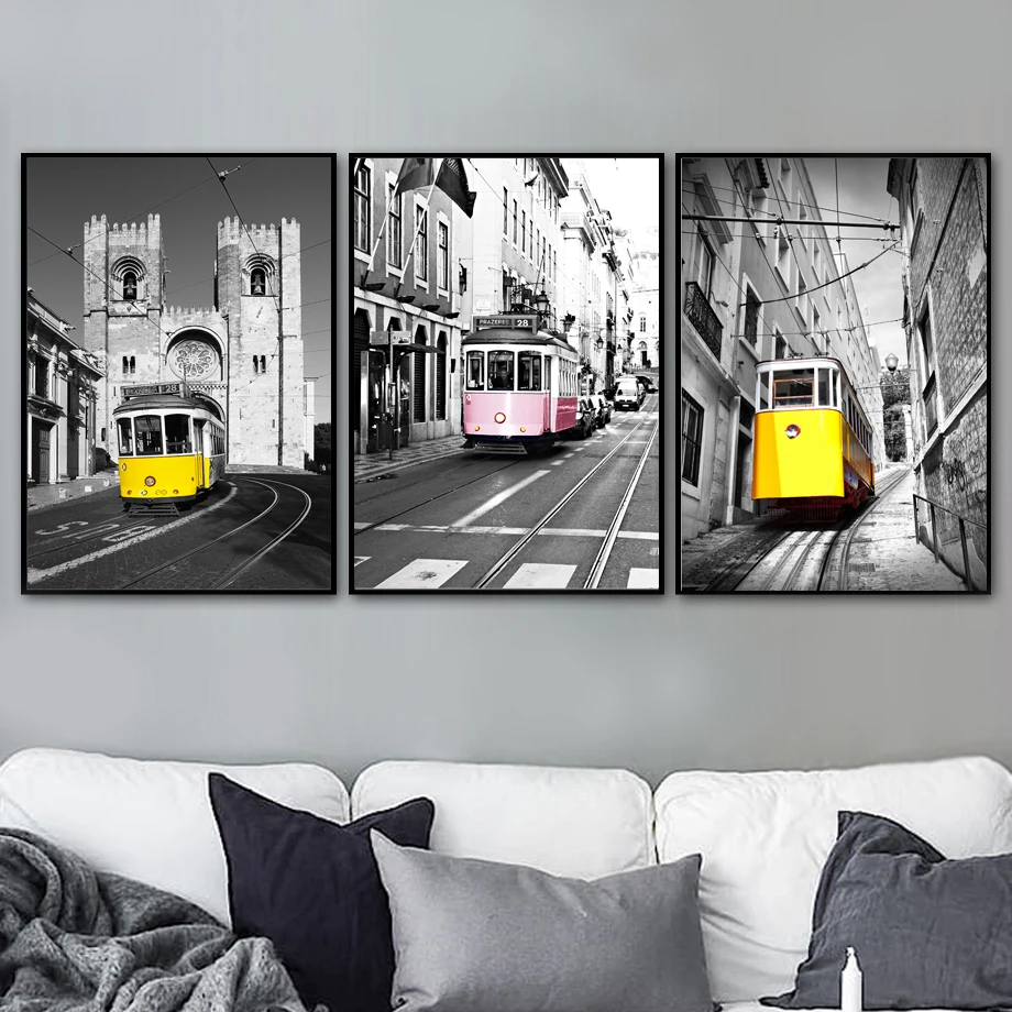 

Lisboa Cathedral 28 Tramcar Vintage Wall Art Canvas Painting Nordic Posters And Prints Wall Pictures For Living Room Home Decor