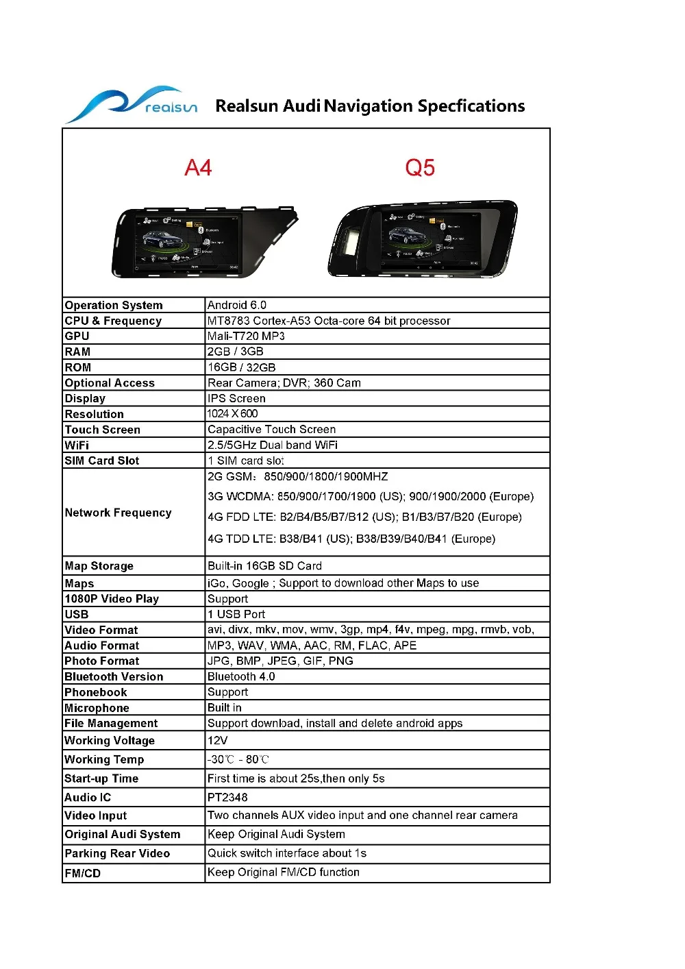 Realsun 7 дюймов Audi RHD A4 B8 A5 S4 S5 Q5 концертный MMI 3g ram 32G rom Восьмиядерный Android 7,0 система 4G сеть автомобильный gps навигация