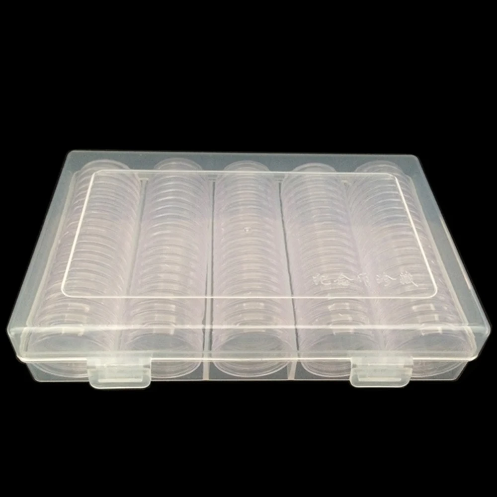 100pcs Transparent Plastic Round Coin Cases Capsules Container Clear Holder Storage Box Scratch Resistance 30mm