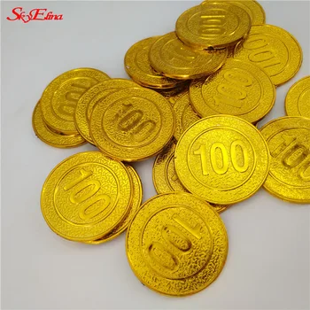 

50pcs Plastic Gold Plated Physical 100 Denominations Bitcoins Coin Pirate Treasure With Case Gift For Halloween Party Decor 6Z