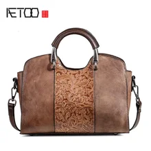 AETOO Leather women's bag, head leather retro craft embossed shell bag, hand-ruby trend hand-held oblique women's bag