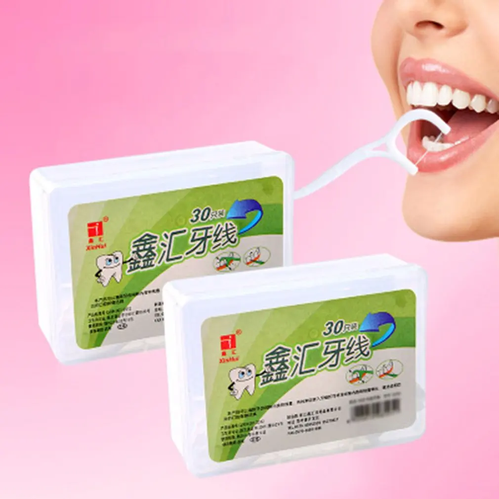 30pcs Bow shaped Ultra fine Dental Floss Rod Teeth Cleaning Line Oral