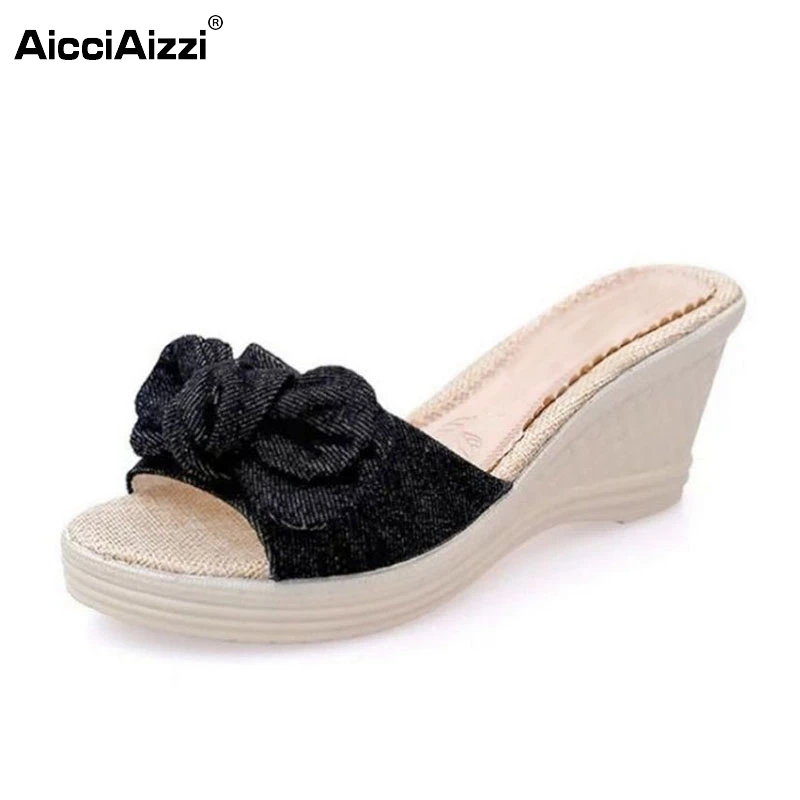 

AicciAizzi Sexy Women Summer Bowknot Wedges Sandals Open Toe Bowtie Sandals Trifle Slipper Vacation Beach Women Shoe Size 35-41
