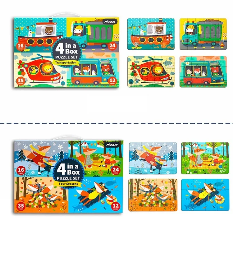 4 в 1 Монтессори головоломка раннее образование игрушки для детей Лес животных/автомобиль познавательная головоломка коробка