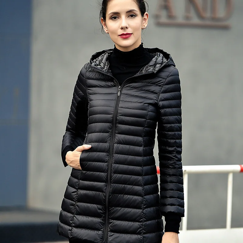 Long Ultra Light 80% White Duck Down Jacket Women Winter Coat Thin Female Winter Slim Long Warm
