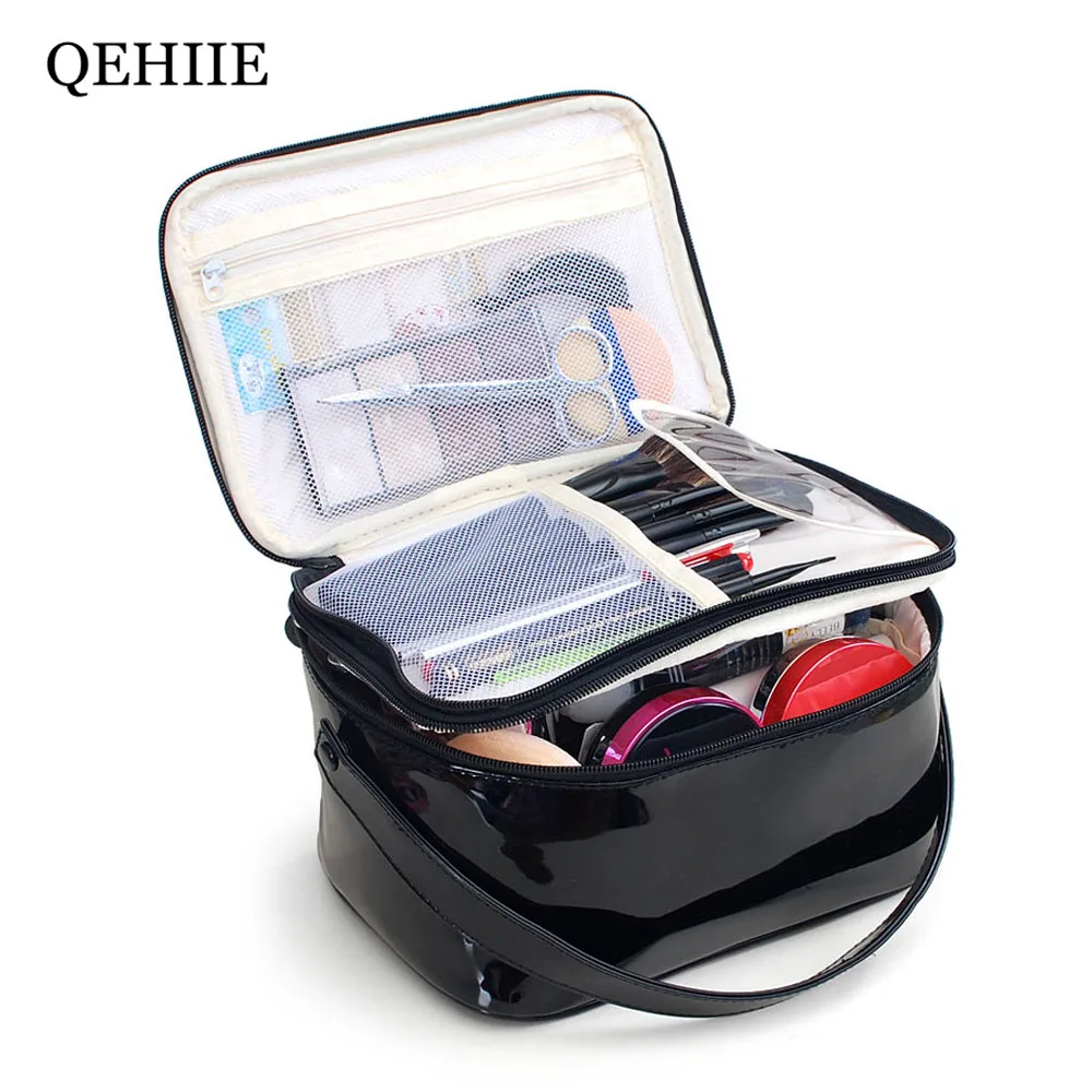 High capacity Cosmetic Bag Waterproof PU Women toiletry bag Double