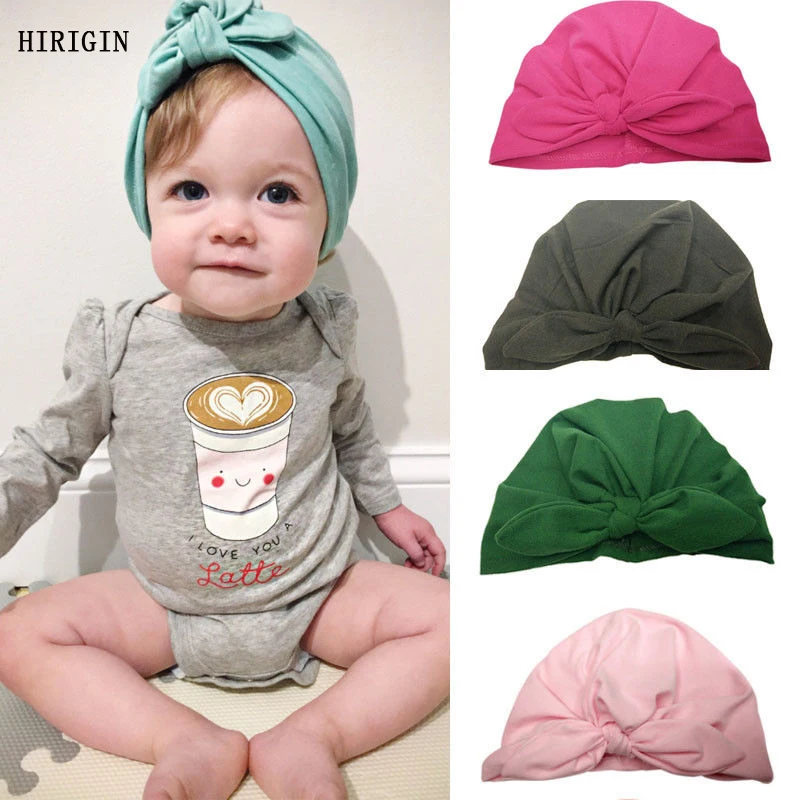 Fashion Newborn Baby Solid Infant Boy Girl Bowknot Cotton Hospital Cap