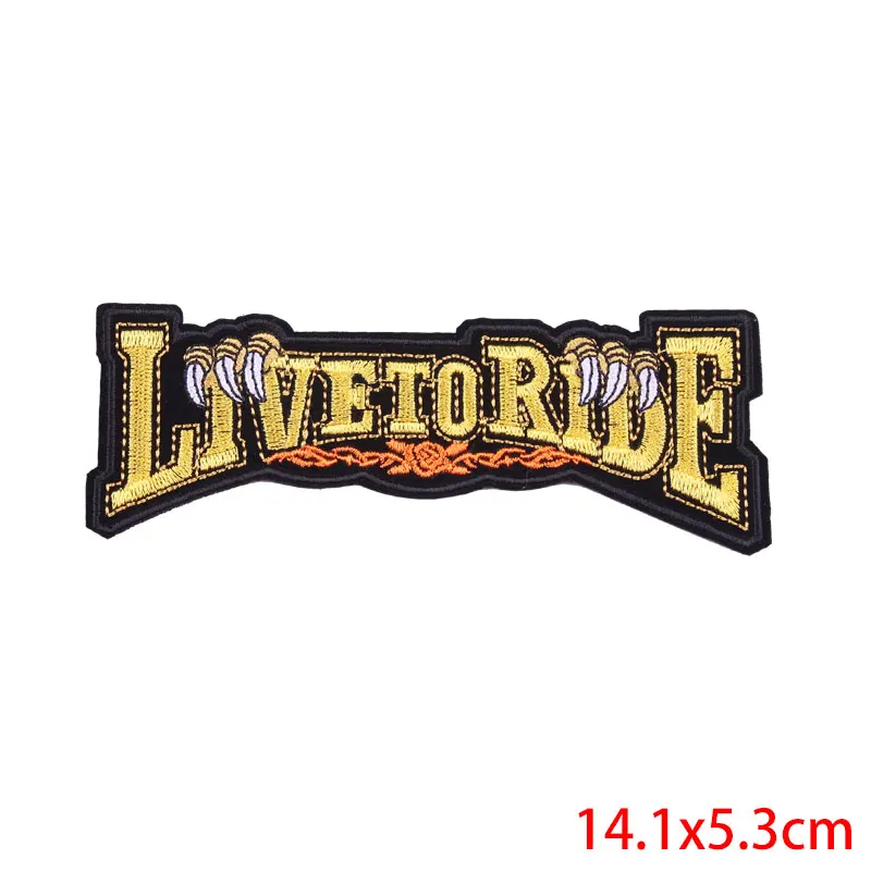 Prajna Live To Ride Patch Motorcycle Letter Hippie Patches Iron On Embroidered Patches For Clothes Stripes Stickers DIY Applique - Цвет: Антикварная бронза