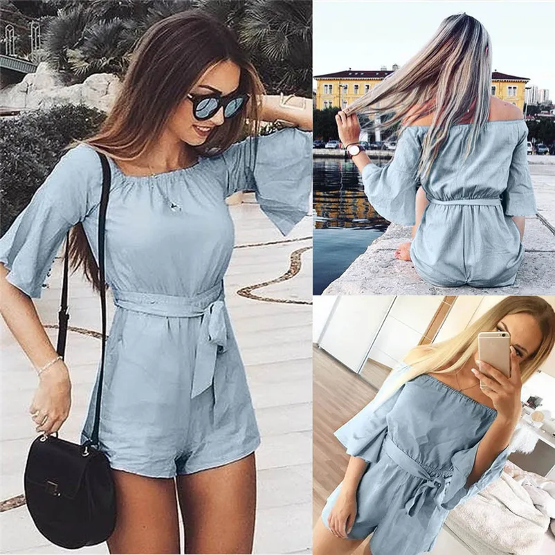 NEW Fashion summer jumpsuit woman 2018 Holiday Casual Mini Playsuit Ladies Jumpsuit Beach Short Pants pantaloni siamesi J28#N (6)