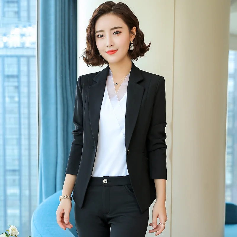 

Spring and Autumn Winter Ladies Professional Dress Temperament Single Buckle Uniform Short Casual Small Suit Overalls