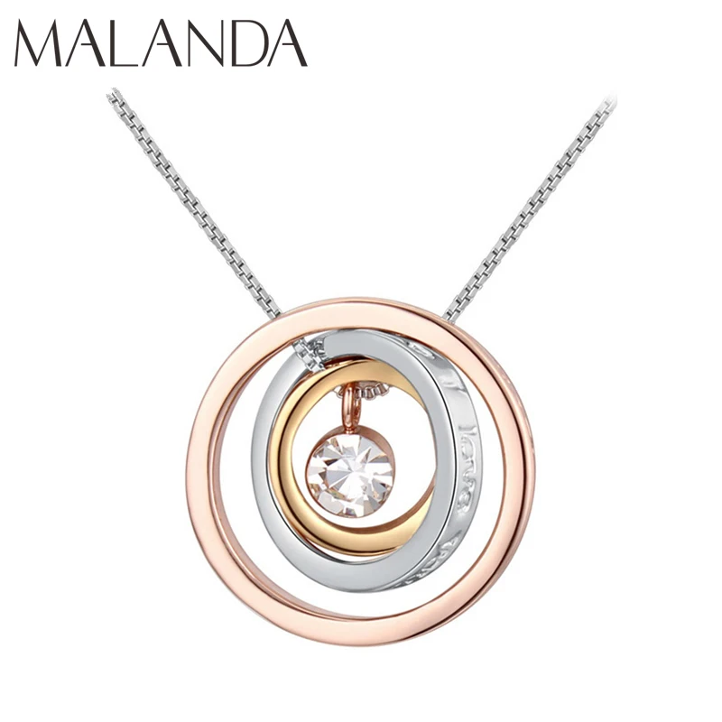Бренд Malanda, розовое золото, круговые ожерелья с подвесками для женщин, круглые кристаллы от Swarovski, свадебные украшения, подарок
