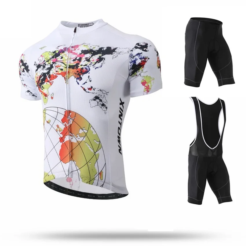 Земля Лето Велоспорт Джерси НАБОРЫ MTB велосипед Джерси Ropa Ciclismo нагрудники дышащая команда Гонки Спорт велосипед Мужская велосипедная одежда