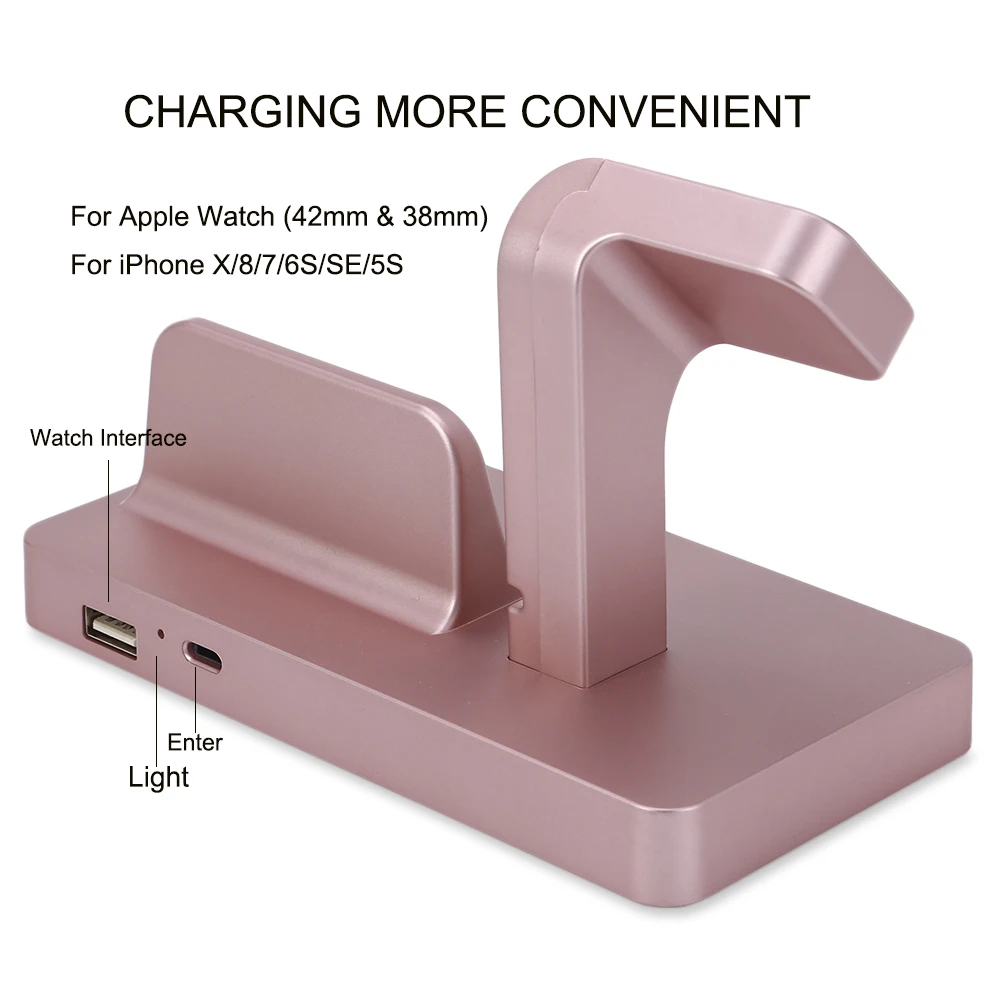 YIESOM 2 In 1 Docking Station Charging Deaktop Cradle Stand for iPhone 6S Plus 7 8 X for Apple Watch Dock Station Phone Holder    09