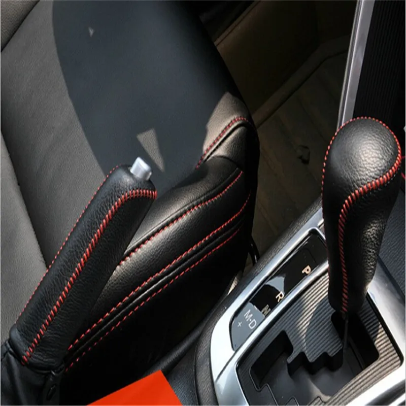

For Mazda CX-5 2015 2016 AT Car Sew-On Genuine Leather Handbrake Cover And Gearshift Cover Auto Accessories 1 Set High Quality