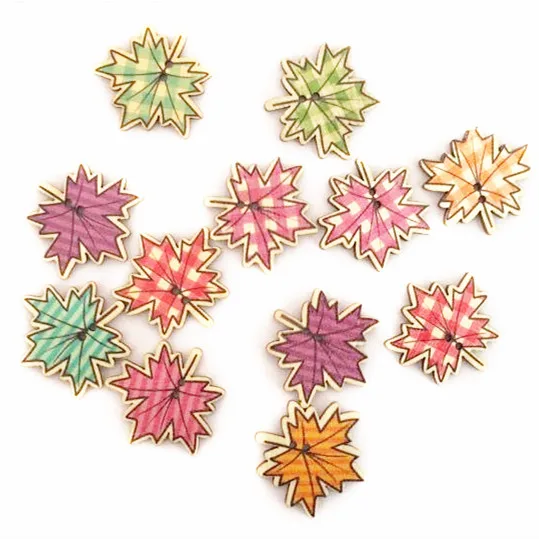 

50 pcs 32*32mm Random Mixed Maple Leaf Wooden Buttons Tartan Plaid Sewing Scrapbooking Buttons XP0413