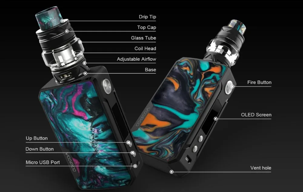 VOOPOO, 2 комплекта с батареей, 177 Вт, коробка, мод, смола, набор, вейп, электронная сигарета с UFORCE T2, бак U2, N3, сетка, катушка, электронные сигареты