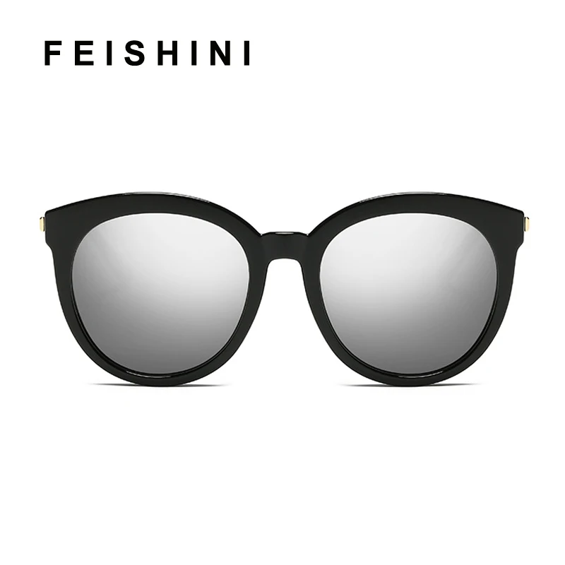 Женские Овальные поляризационные очки FEISHINI черные солнцезащитные в оправе с УФ