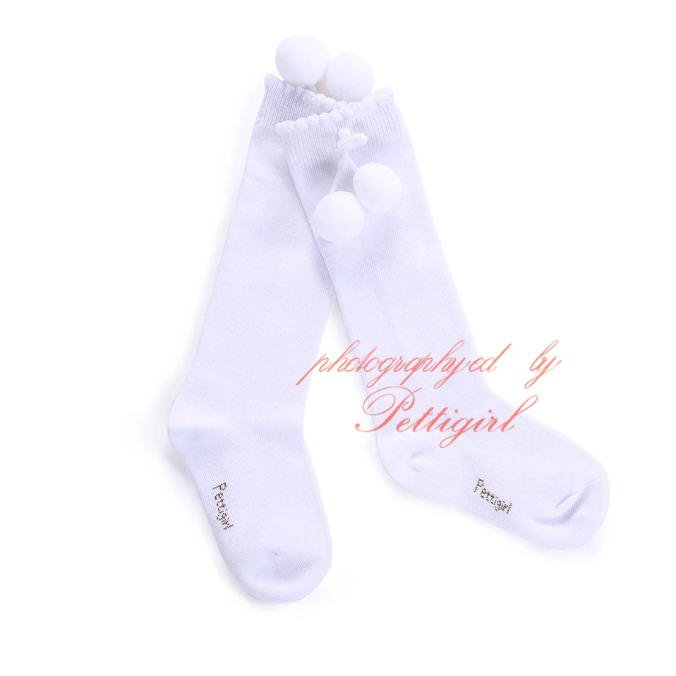 Pettigirl/модные носки для девочек; Детские носки с оборками и помпонами; милые детские носки ручной работы; бутик - Цвет: Pom 2