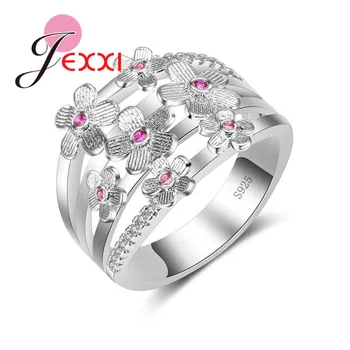 

New Brand Pink Cubic Zirconia Stone Inlay Rings for Women 925 Sterling Silver Jewelry Bridal Wedding Finger Ring Bijoux