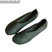 2017 En Cuir Véritable Chaussures Plates Femme cousu Main En Cuir Mocassins de peau de Vache Flexibles Printemps Casual Chaussures Femmes Appartements Femmes Chaussures