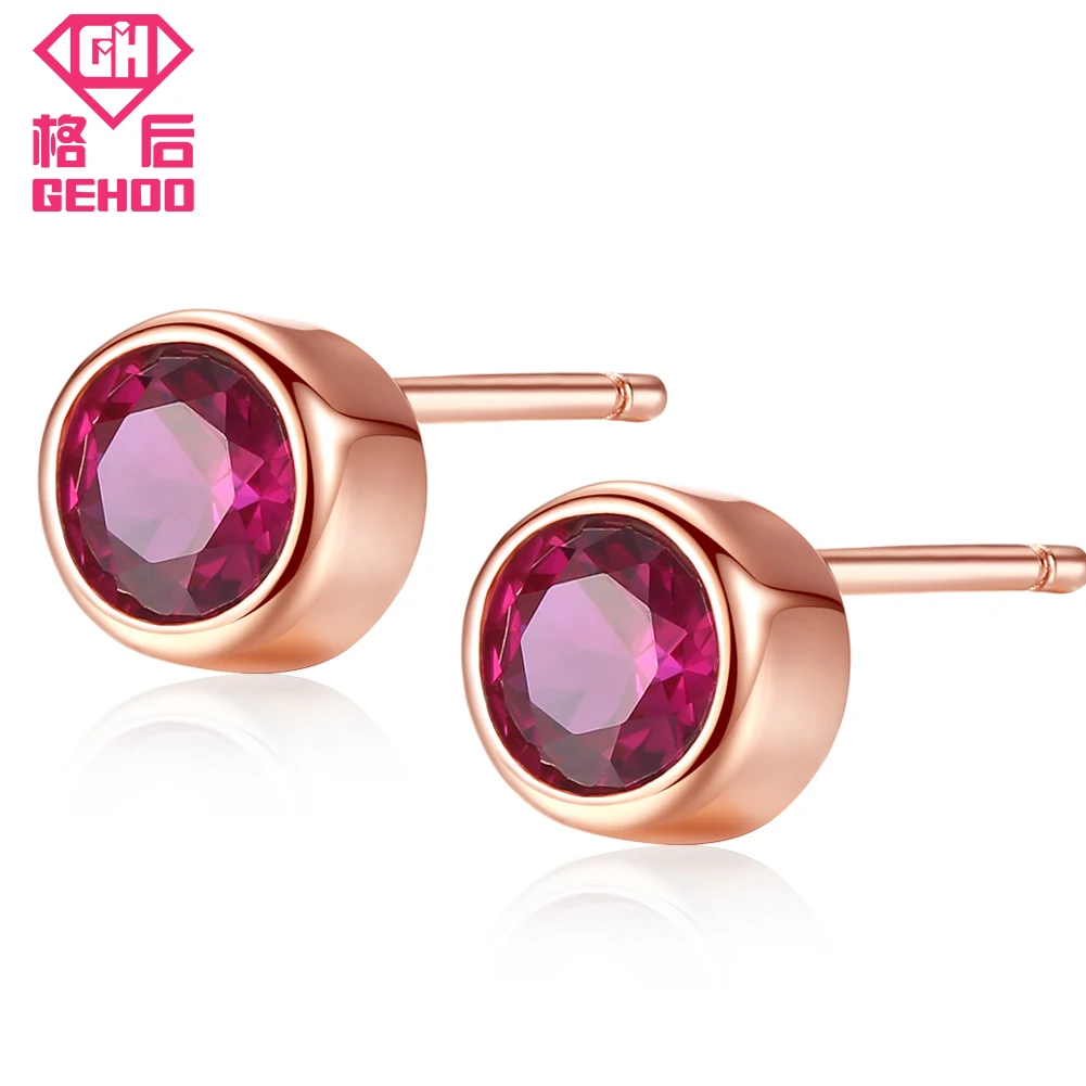 

GEHOO Solid 925 Sterling Silver Women Ear Fine Jewelry Round Red Ruby Earrings Stud Gift Vintage Charm Earrings Wedding Brinco