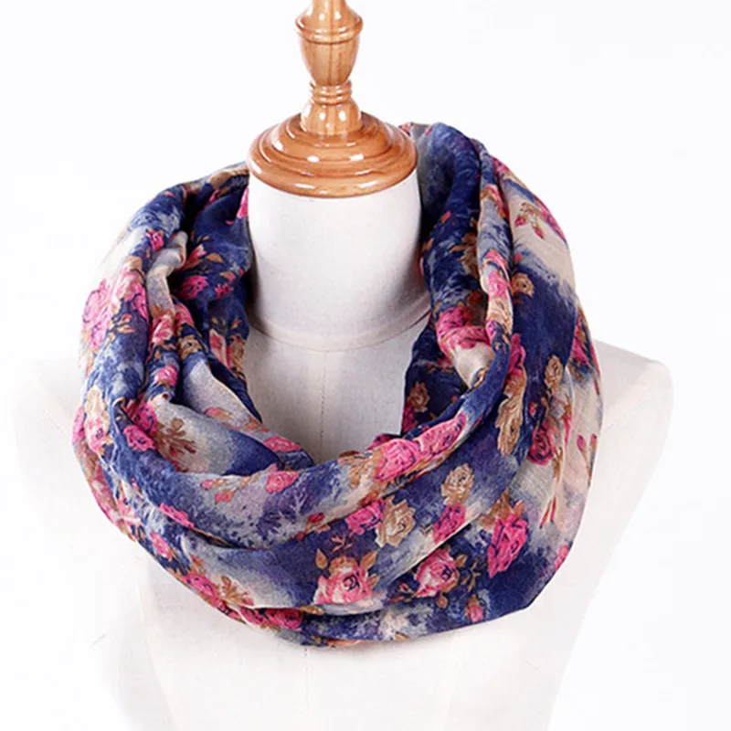 Женский шарф-петля с цветами, женский шарф с принтом маленькой розы и круглым кольцом, зимний безграничный шарф