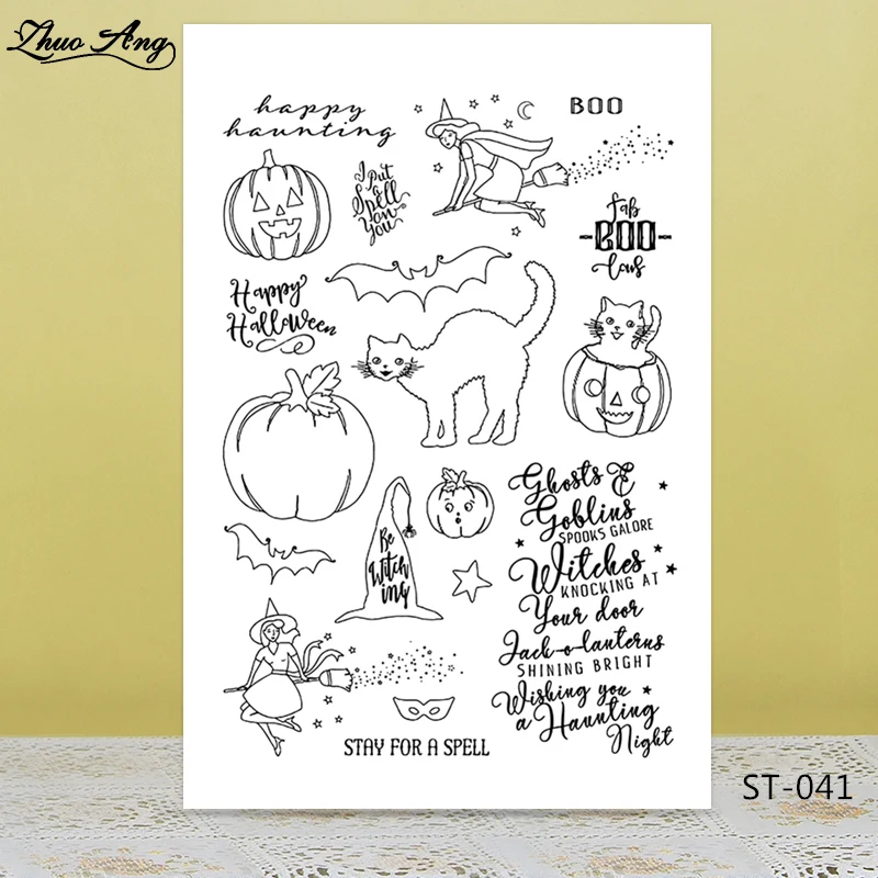 

ZhuoAng Halloween witch cat rumpkin lantern Clear Stamps For DIY Scrapbooking/Card Making/Album Decorative Silicon Stamp Crafts