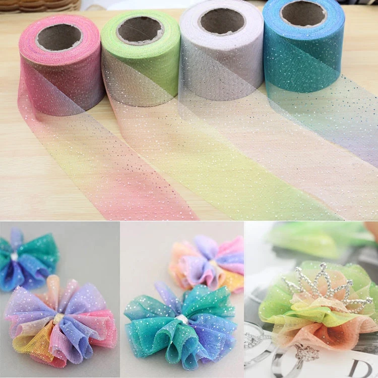 

1Meter/Lot 60mm Snow Yarn Rainbow Gradient organza Ribbon DIY Kids Cartoon Hair Clip Gradient handmade Hair Accessories Material