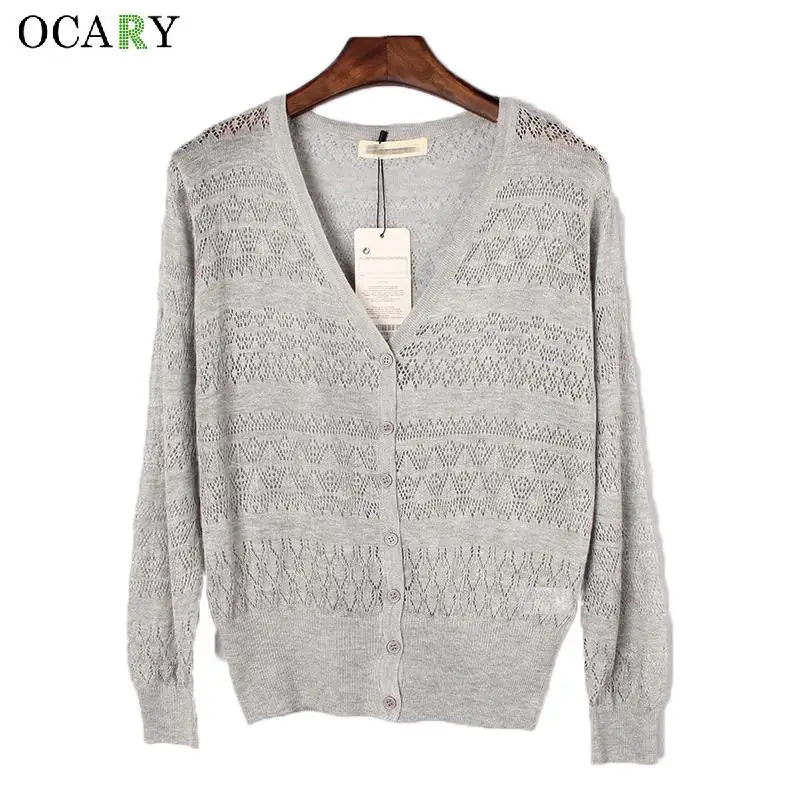 Hollow Out Women Sweaters Mujer Summer Cardigan Thin V-neck Maglioni Donna Knitted Cardigans Crochet Top Femme Fashion Haut