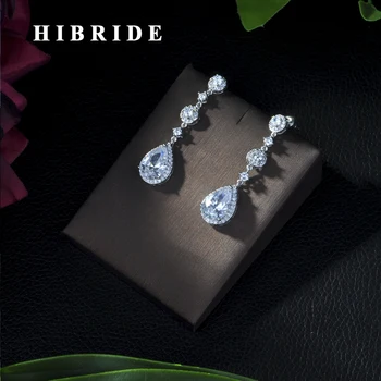 

HIBRIDE Luxury Gorgeous Marquise Cluster Flower Shape Cubic Zirconia Long Stud Earrings for Brides Wedding Jewelry E-410