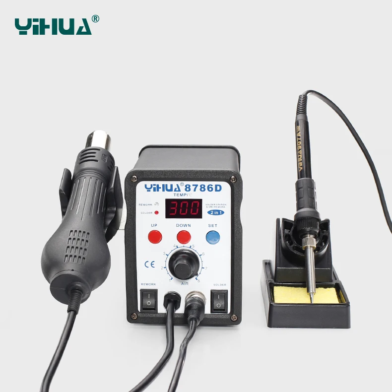 

YIHUA 8786D 2 in 1 SMD Rework Soldering Station Hot Air Gun Solder Iron For Welding Repair 110V OR 220V EU/US PLUG