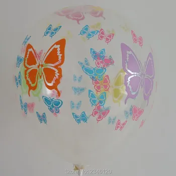 

12inch 50pcs /lot Transparent balloon butterfly printing 2.8g ruond BALLOONS birthday party decoration children's toys