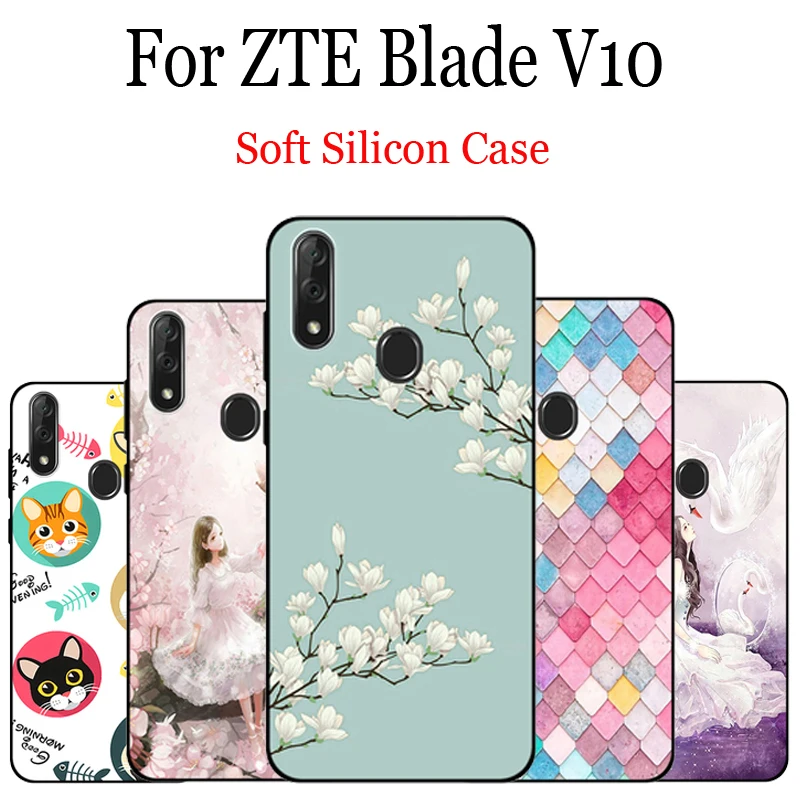 Мягкий чехол накладка с мультяшным котом для ZTE Blade V10 мягкий силиконовый из ТПУ V 10
