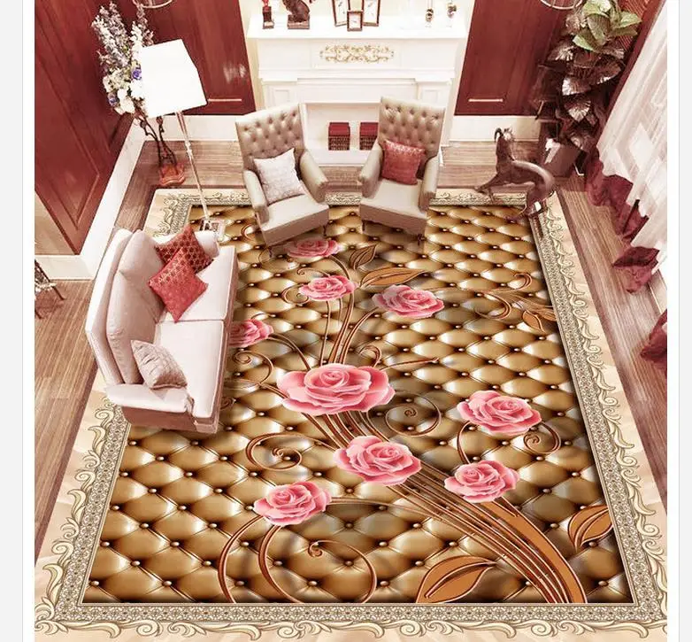 bathroom waterproof wallpaper floor 3d wallpaper 3D rose marble floor