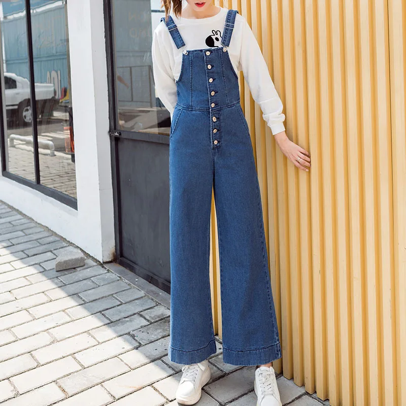

Casual Wide Leg Denim Flare Jumpsuit High Waisted Bell Bottom Jean Overalls For Women Buttons Long Denim Overalls Pants