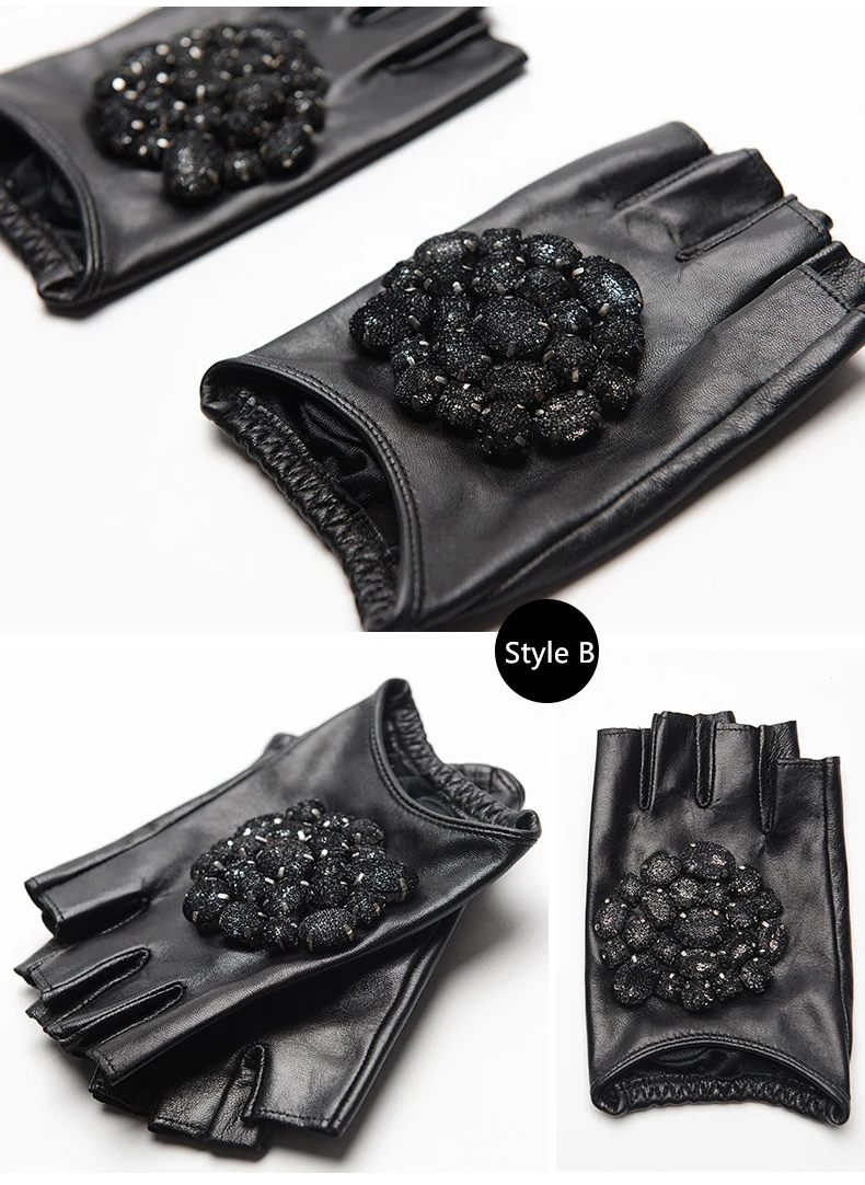 Gours зимние перчатки из натуральной кожи, подходят для работы Для женщин модный бренд черный камень вождения перчатки без пальцев женские Манг GSL040