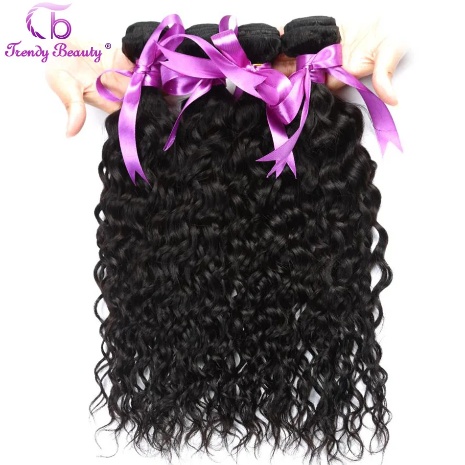 

Trendy Beauty Peruvian Water Wave 100% Human hair Bundles 4pcs/lot Natural Black color Non-remy Hair Weave with Free Shipping