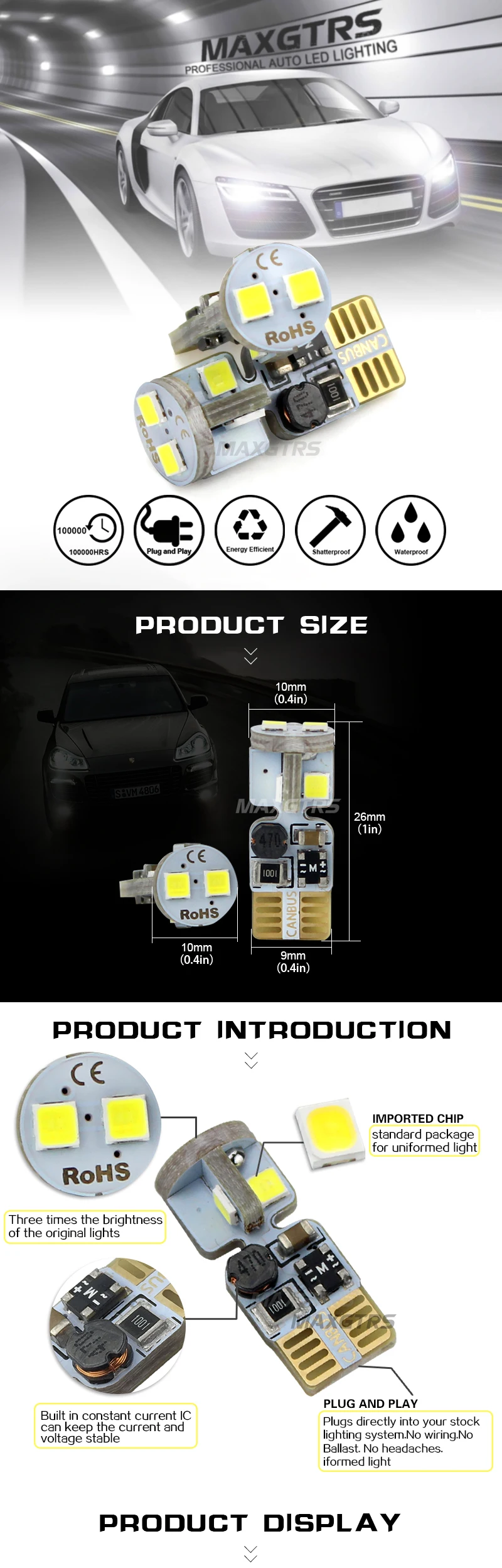 5x T10 Canbus OBC Error Free лампы интерьера излучатель светодиодный DRL 194 W5W лампы для автомобилей внешнее авто фары 6-SMD 3030 ксенон белый