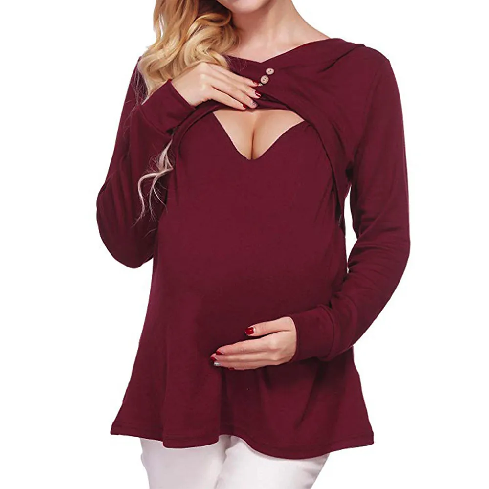 

ARLONEET maternity breastfeeding hoooded sweater Nursing Hoodie Long Sleeves Striped Tops Breastfeeding Hoodie Sweatshirt L1031