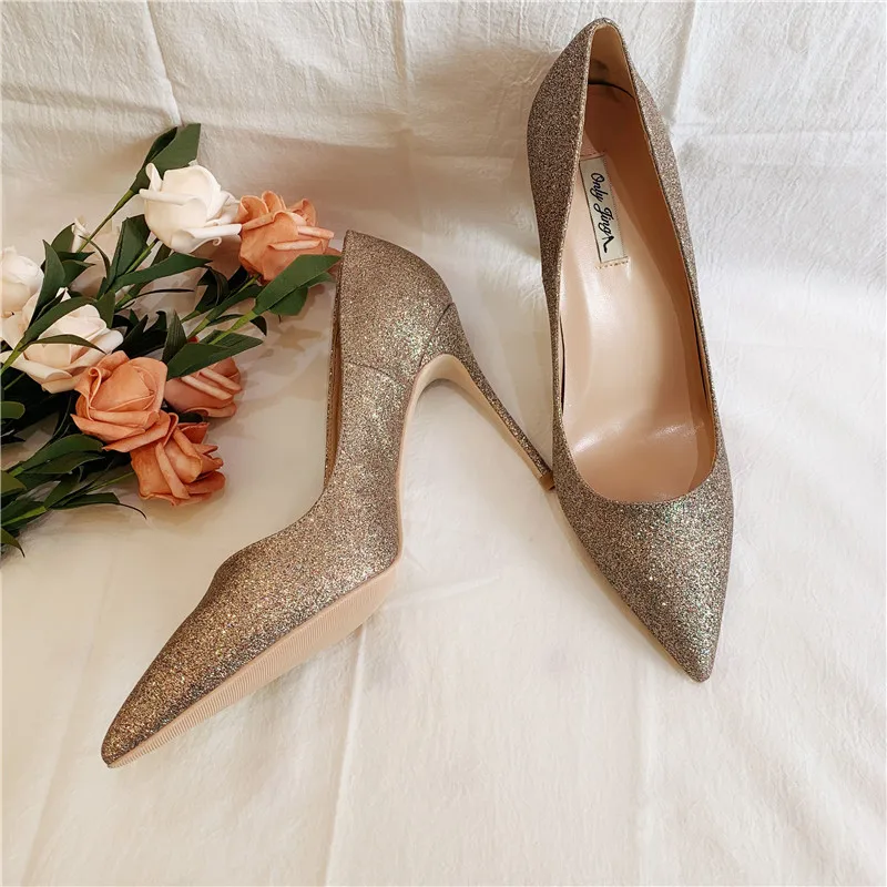 Женские туфли лодочки на высоком каблуке с блестками и заостренным носком|Туфли|
