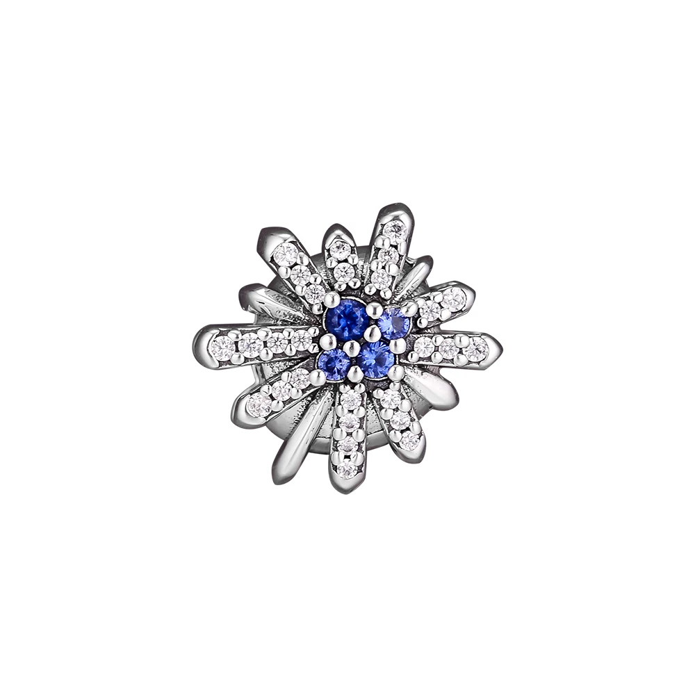 

100% 925 Sterling Silver Beads Dazzling Fireworks Charm Royal Blue Crystal & Clear CZ DIY Women Bracelet Jewelry Making