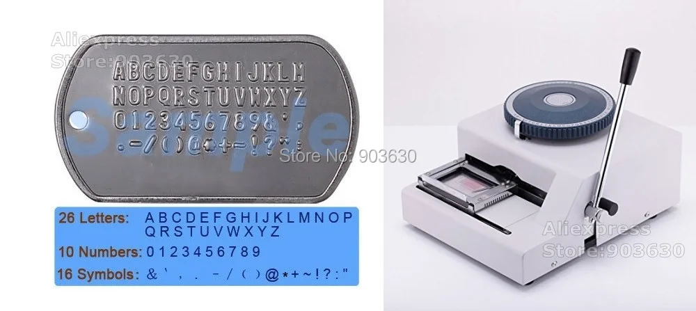 Самые низкие цены! 52 товара Dog tag тиснения, руководство GI военные Сталь металлическая собака теги Embosser ID Card Printer Машина