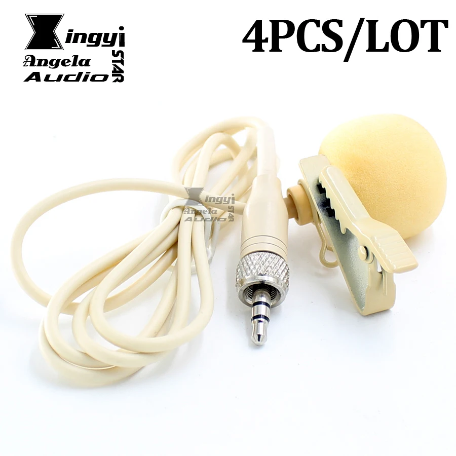 4Pcs Beige Tie Clip Mic Lavalier Lapel Microphone 3.5mm Jack Stereo